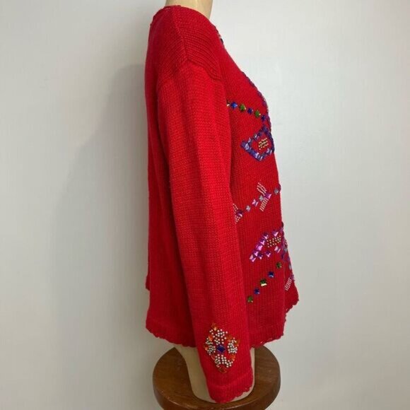 Vintage Joule Vintage Jeweled Sweater Women's Size M / L Bedazzled Christmas Red - Picture 6 of 15